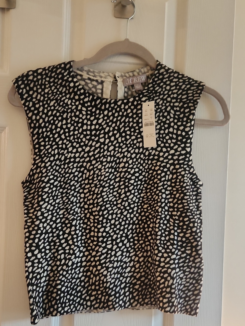 J. Crew Black and White Sleeveless Dot-Print Tank